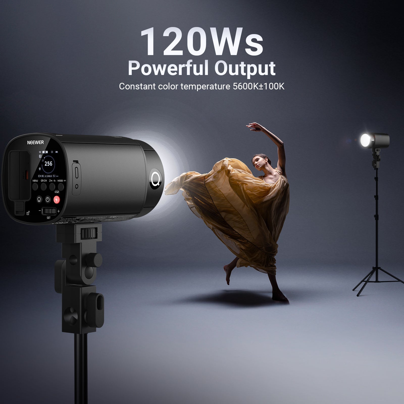 120Ws NEEWER studio outdoor flash light boasts high brightness lighting with 5600K