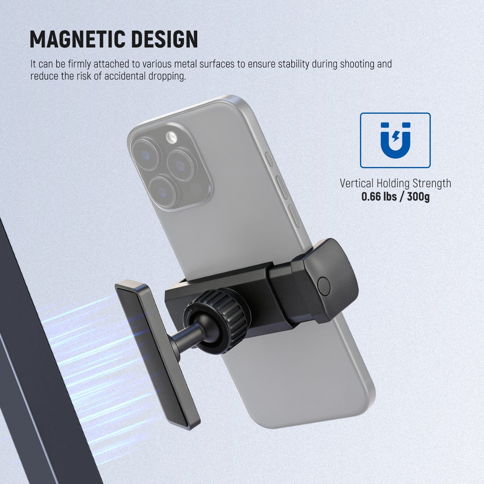 The magnetic phone holder uses N50 magnets to attach your cell phone to metal surfaces.