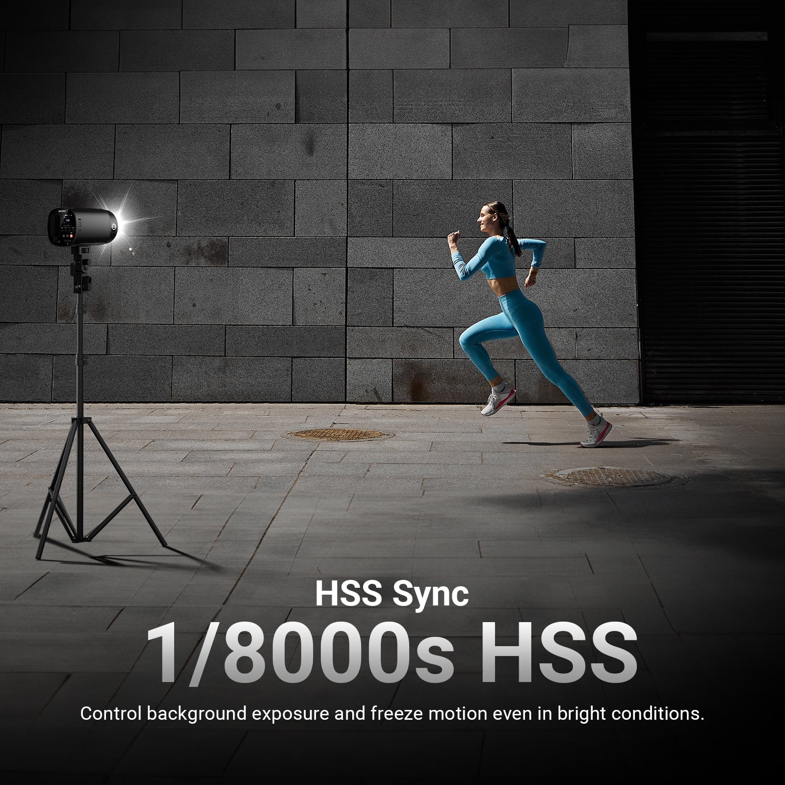 Supports 1/8000s HSS using the QZ/QPro trigger (not included) to control background exposure and freeze motion even in bright conditions