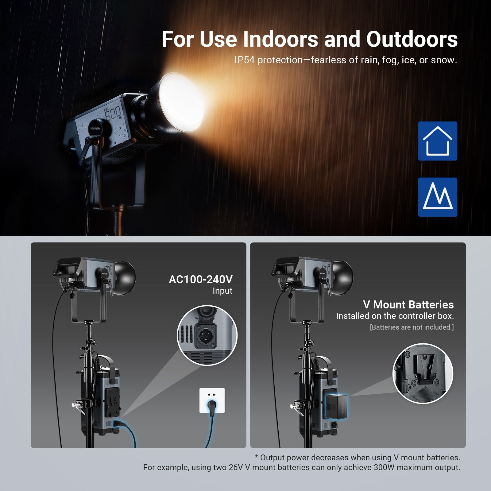 NEEWER AS600C RGB COB Studio Video Light is ideal for use outdoors.