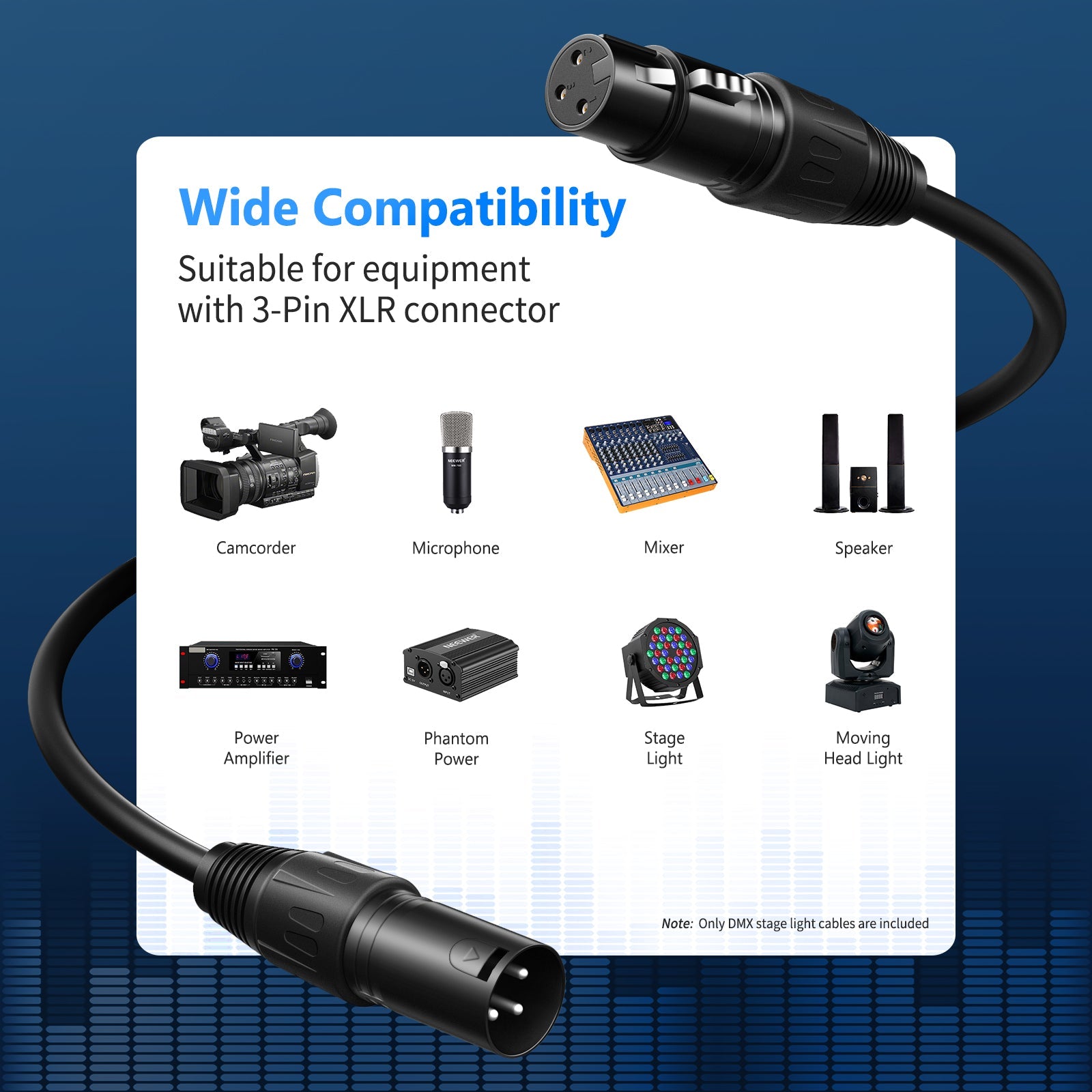 Neewer 10-Pack 6.5 feet/2 meters DMX Stage Light Cable Wires with 3-Pin Signal XLR Male to Female Connection