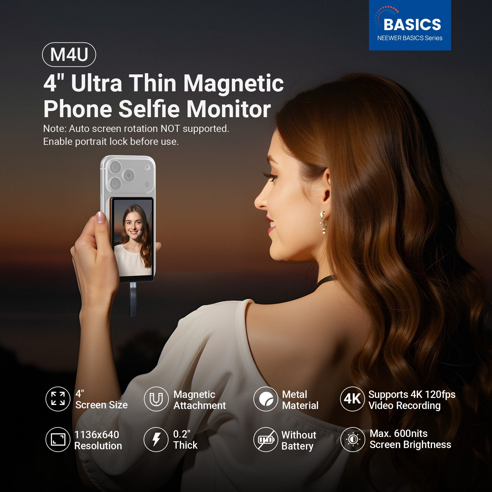 A girl is using the NEEWER M4U 4" Magnetic Phone Selfie Monitor to vlog.