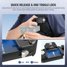 The clip mount easily attaches to the backpack strap with a simple click, and features an upgraded safety latch for added safety against accidental detachment.
