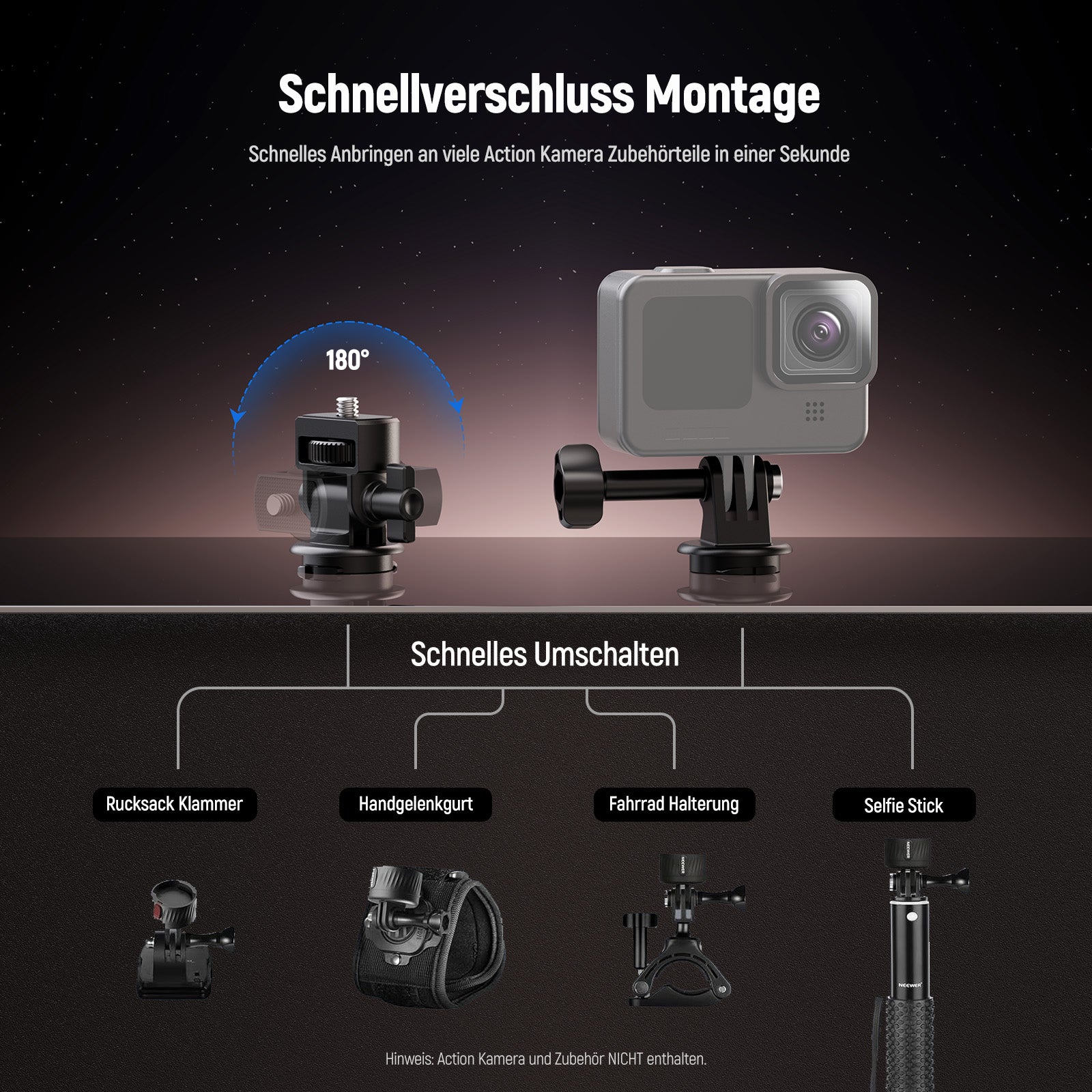 Kit Universel 5 En 1 Pour Caméra D'Action - Selfie Stick, Support Poitrine, Sangle Tête, Crochet J - 7