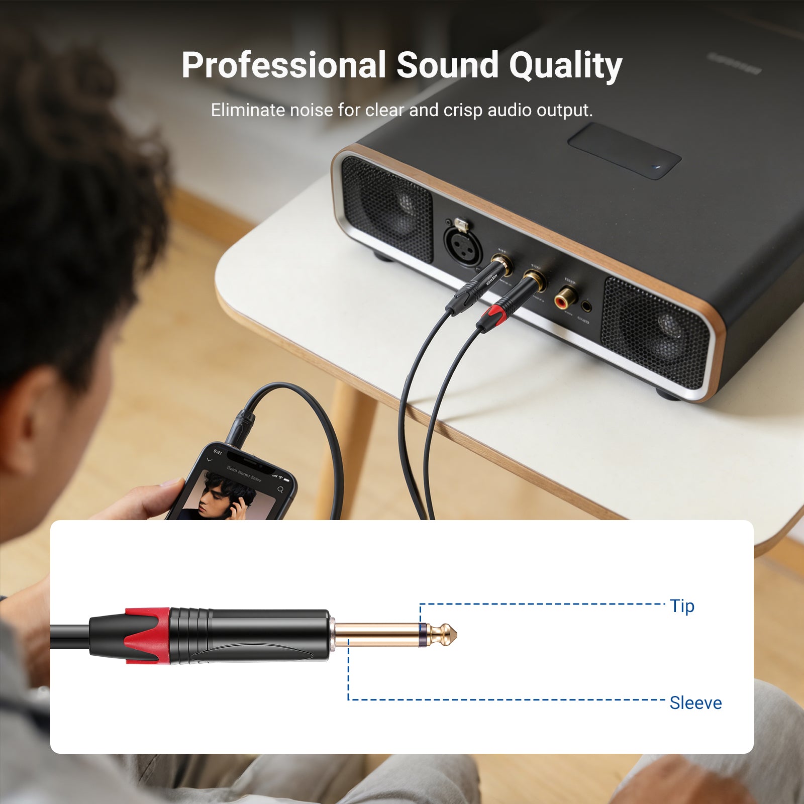 NEEWER 3.5mm 1/8 TRS to 1/4 Dual 6.35mm TS Breakout Cable eliminates noise for clear and crisp audio output.