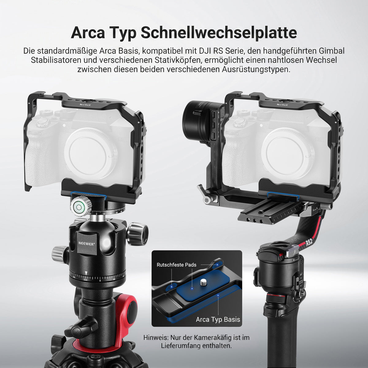NEEWER CA102 Cage Arca Swiss Schnellwechselplatte auf DJI RS Gimbal