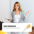A woman wearing a NEEWER LM9 Portable Magnetic Headset Microphone is giving a presentation.