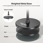 The bedside phone holder stand boasts a metal weighted base