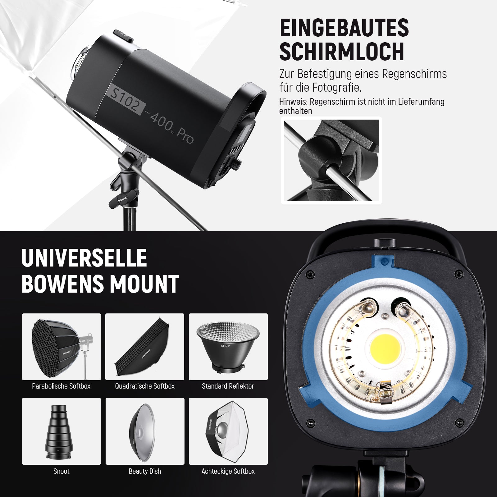 NEEWER S102-400W PRO 2er Set: 400Ws Studioblitz mit 2.4G Auslöser