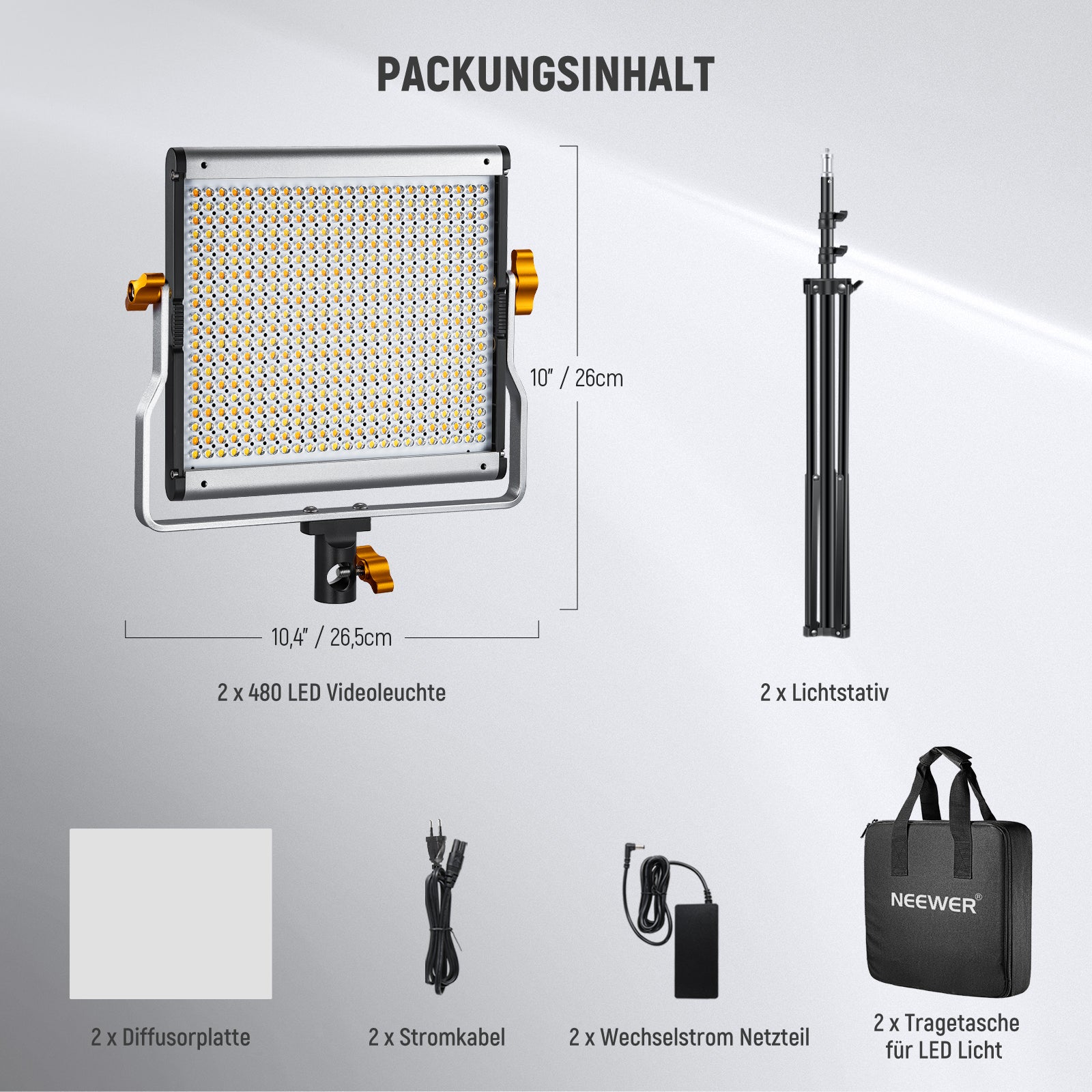 NEEWER 2 Packs NL480 Bi-color LED Panel Light Kit - NEEWER