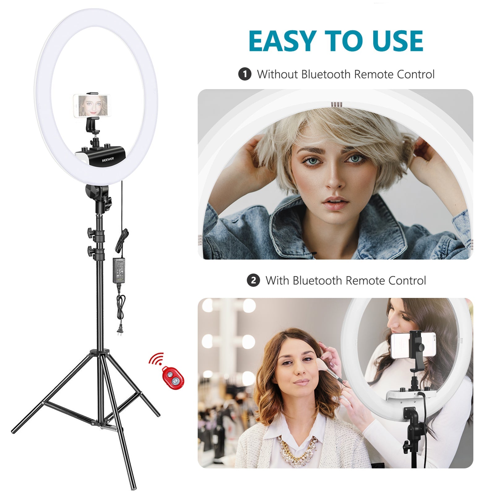 Neewer 18" Upgraded Ultra Slim White Dimmable Bi-color Photography Ring Light Kit - neewer.com