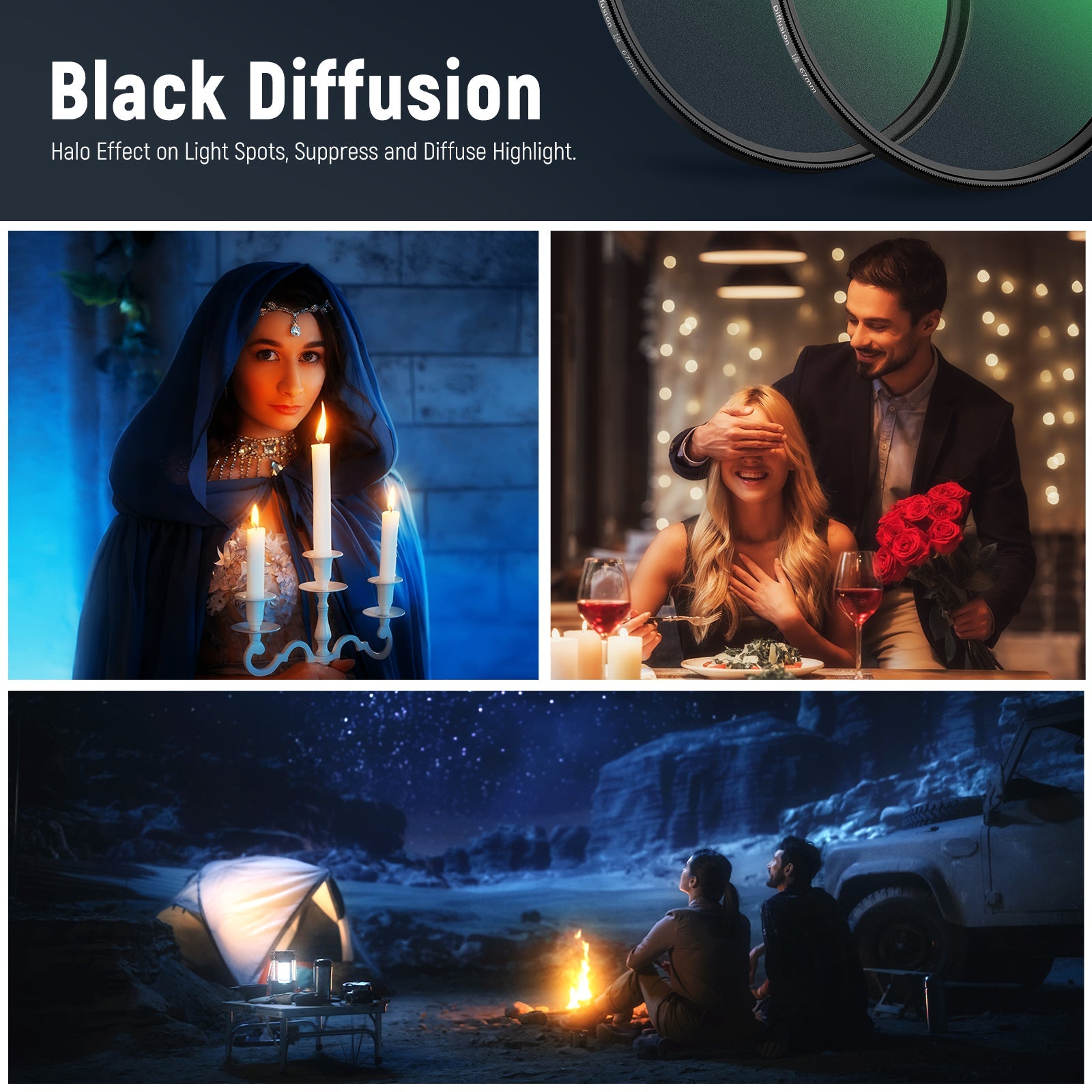 NEEWER 2 Stk. 1/4 & 1/8 schwarze-Diffusion Objektiv-Filter Set / Black  Diffusion