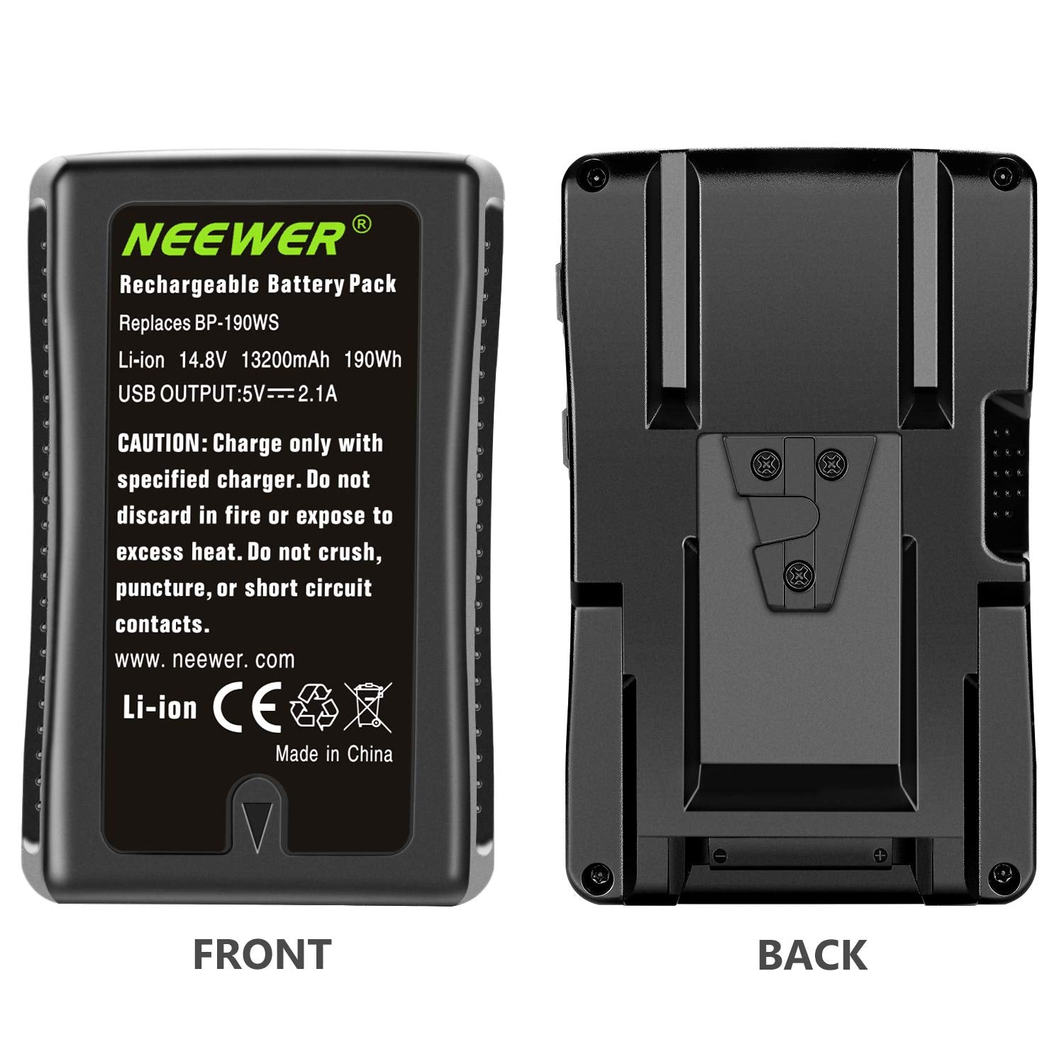 Neewer V Mount/V Lock Battery - 190Wh 14.8V 13200mAh Rechargeable